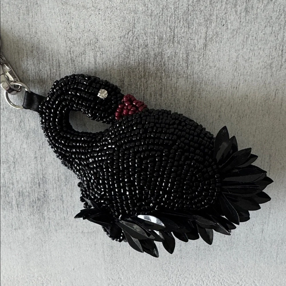 Black Beaded Swan Keychain Handbag Charm Accent Cute